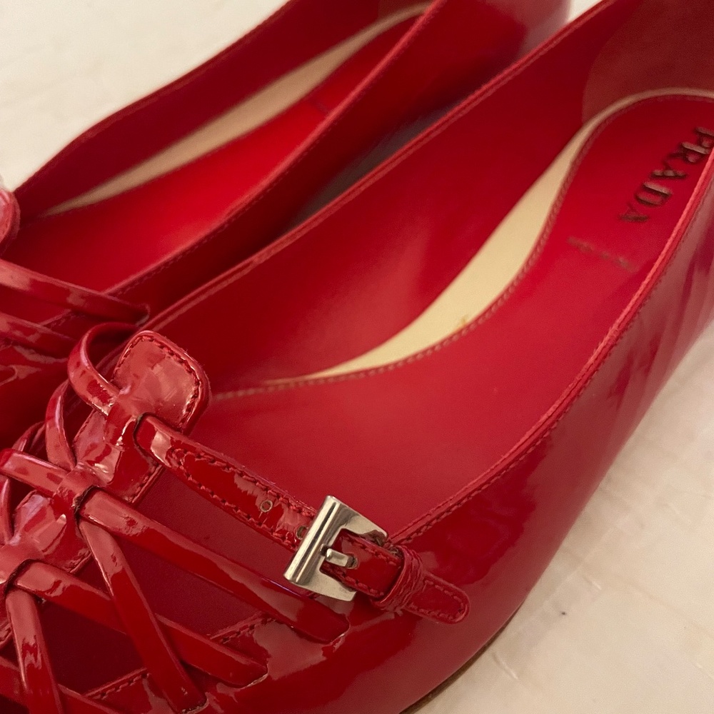 Prada Red Patent Leather Pointed Toe Flats 37.5